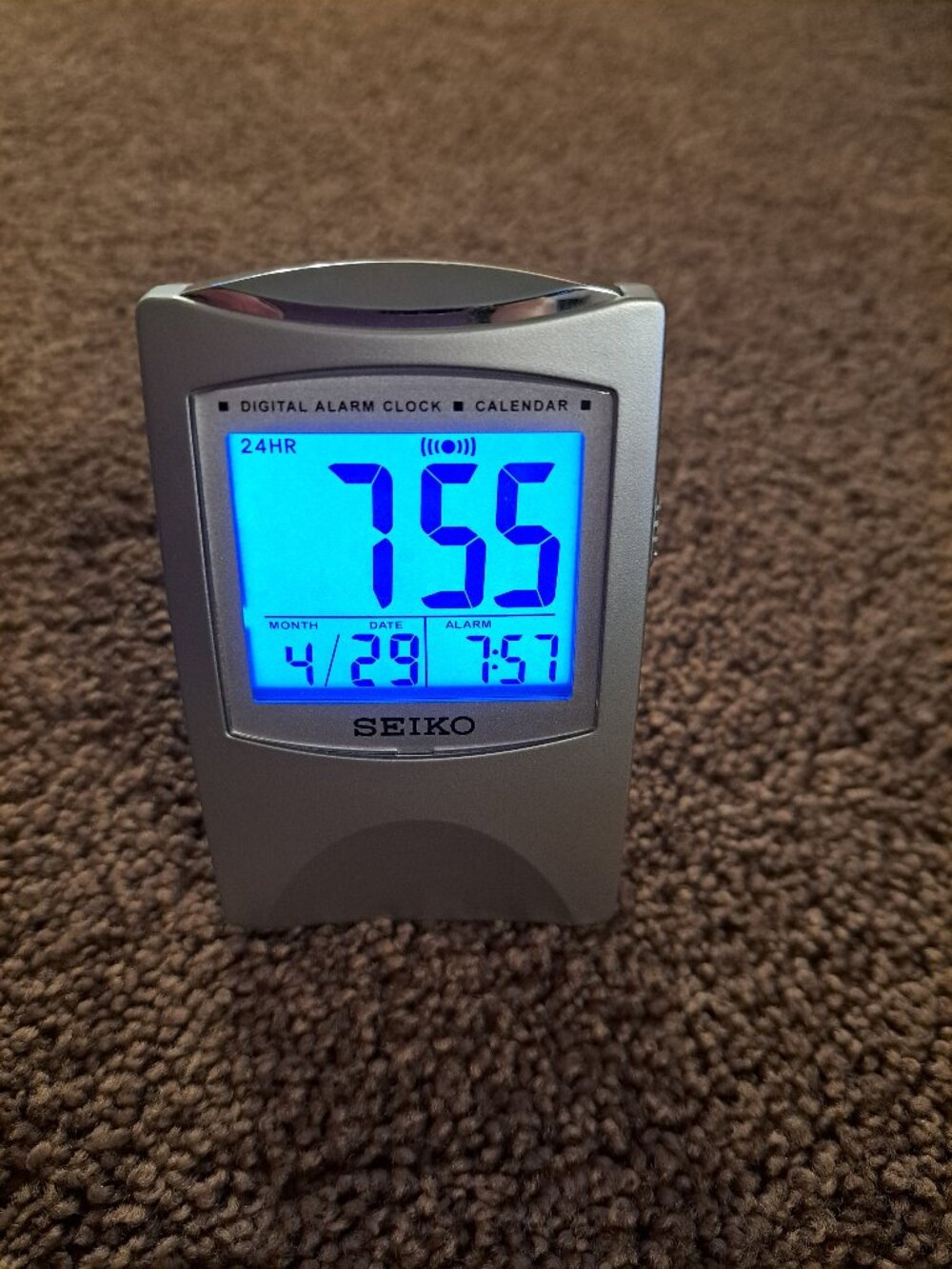 SEIKO Digital Alarm Clock And Calendar QHL005S Silver Compact Portable